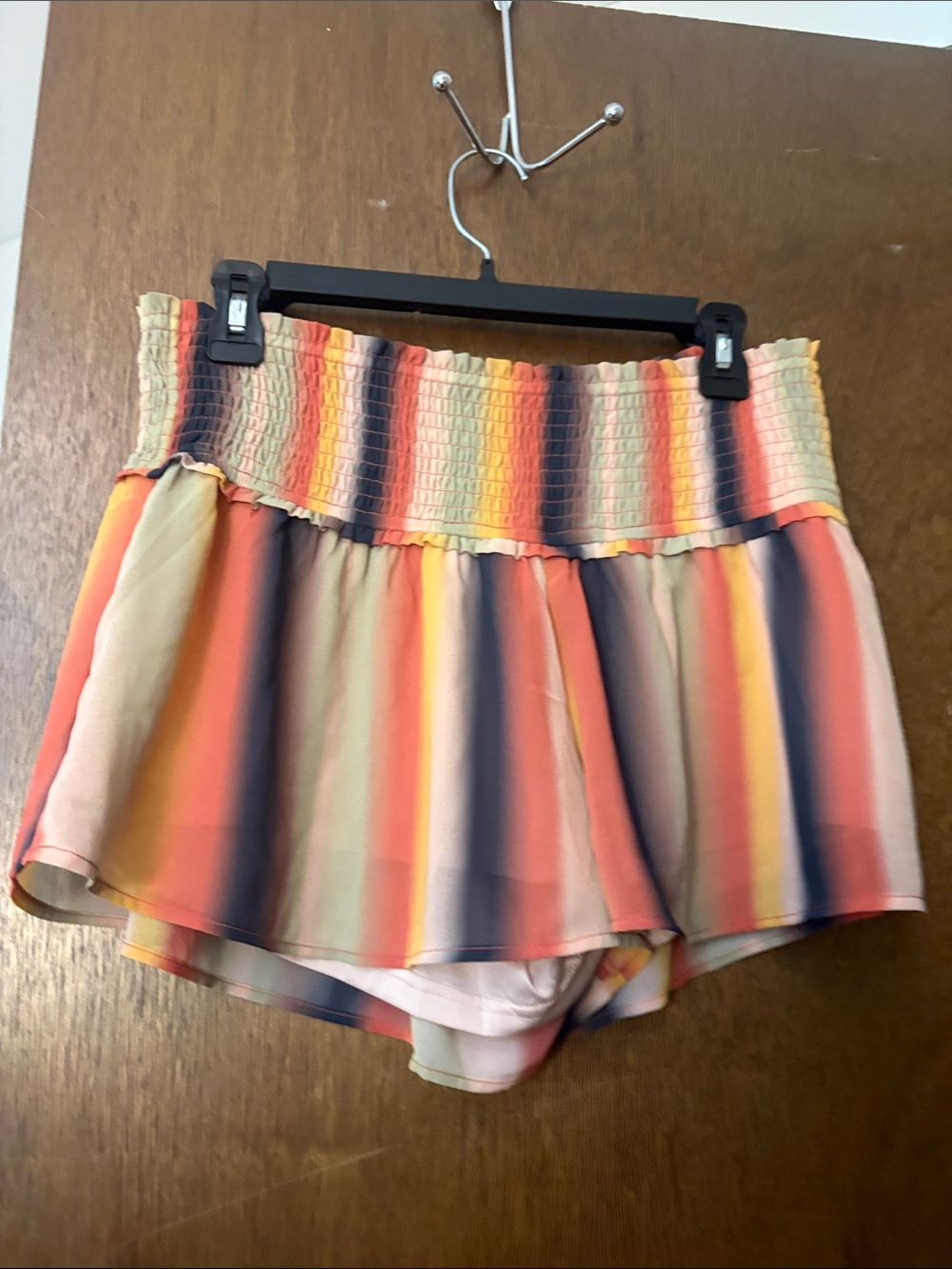 Divided Multicolor Striped Smocked-Waist Skort